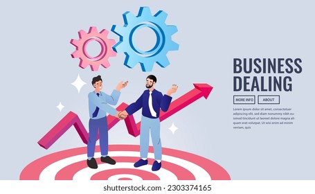 Two Businessmen Shaking Hands. Business deal handshake. flat character design. Businessmen came to an agreement and completed the deal. Template for banner or info graphics. vector illustration.