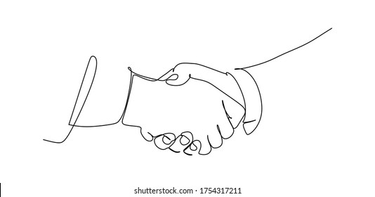 two businessmen shaking hands. Continuous one line drawing illustration vector 