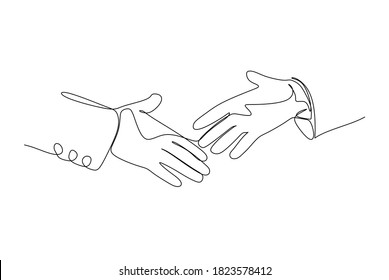 Dos hombres de negocios estrechando la mano - Dibujo continuo de una línea.