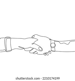 Two businessmen shaking hands. Continuous one line drawing agreement, hand drawn with single line illustration vector
