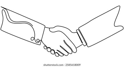 two businessmen shaking hands. Continuous one line drawing illustration vector, Two people agree and shake hands one contiguous line vector illustration, Continuous line drawing of handshake.