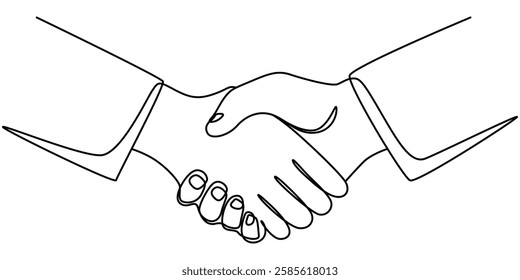 two businessmen shaking hands. Continuous one line drawing illustration vector, Two people agree and shake hands one contiguous line vector illustration, Continuous line drawing of handshake.