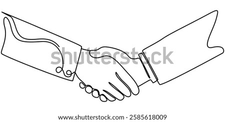 two businessmen shaking hands. Continuous one line drawing illustration vector, Two people agree and shake hands one contiguous line vector illustration, Continuous line drawing of handshake.