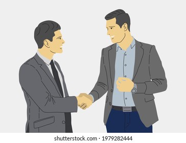 two businessmen shaking hands in office