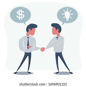 Two businessmen shaking hands to seal an agreement. Vector.