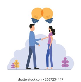 Two businessmen shaking hands and share ideas, Collaboration between individuals to share ideas
