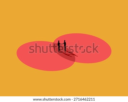 Two businessmen shook hands at the intersection of a circle.