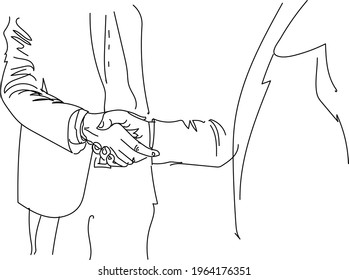 Two businessmen are solving the issue. The swears are tight. The deal has been completed. public businessmen. Lines. Vector people. Shaking hands.