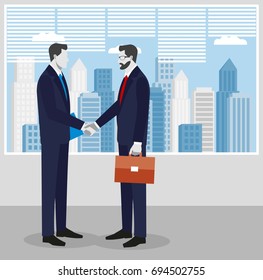 Two businessmen in suits shaking hands. to sign a contract . The concept of a successful transaction. 