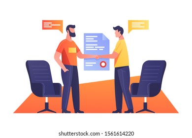 Two businessmen talking about serious topic vector illustration. Smart people chatting about business and finances, having important talk on currency flat style concept