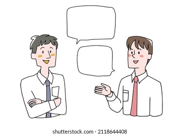 Dos hombres de negocios hablando, color cómico de ilustración manuscrita por persona