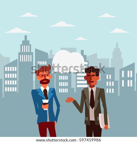 Two businessmen talking and discussing in a city street