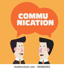 Two businessmen talking and discussing. Communication, people connection, partnership, cooperation and teamwork in business vector concept