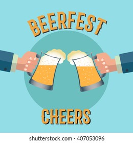 Two businessmen toasting glasses of beer on a beerfest vector concept