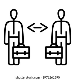 Two businessmen transmit to each other information. Cooperation, teamwork, data exchange. Mutual profit. Vector icon, outline, isolated.