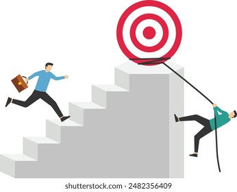 Two businessmen use different way by escalator and stair. to success concept

