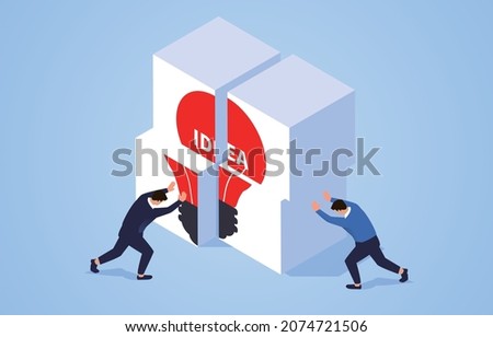 Two businessmen work collaboratively to complete creativity and ideas, two businessmen puzzle the creative cube together