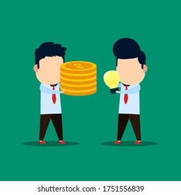 two businessmen work together with mutual benefits and Exchange Idea And Money