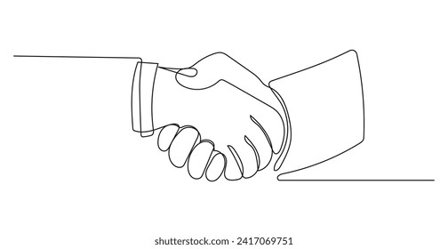 two businesspeople shaking hands. Continuous one line drawing illustration vector.