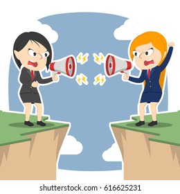 two businesswoman shouting each other on cliff