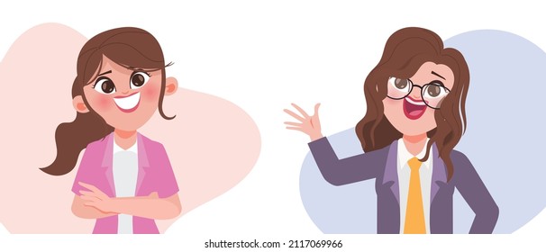 Two businesswoman talking together character.