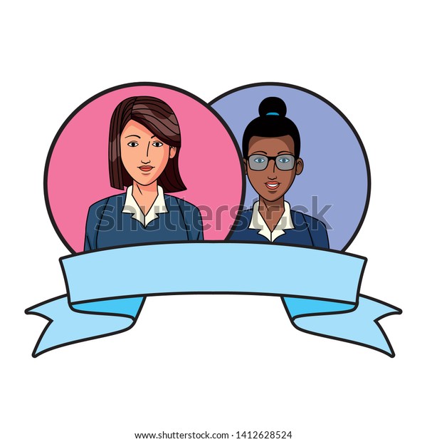 Two Businesswomen Afroamerican Wearing Glasses Bun Stock Vector