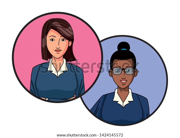 Two Businesswomen Afroamerican Wearing Glasses Bun Stock Vector