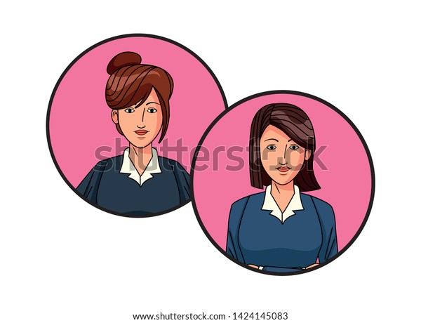 Two Businesswomen Bun Short Hair Avatar Stock Vector Royalty Free