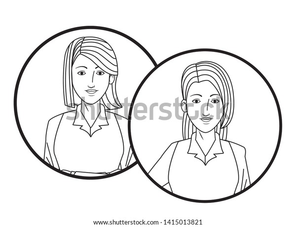 Two Businesswomen Short Hair Long Hair People Business