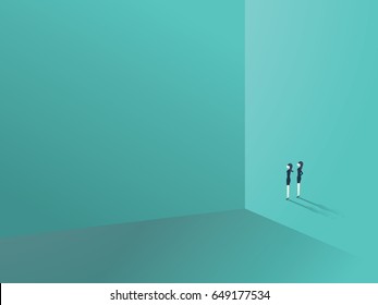 Two businesswomen standing next to a wall a symbol of business opportunities, challenge, vision and future. Eps10 vector illustration.