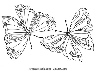 Two butterflies in black and white