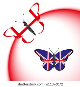Two butterflies with the flag of England and Great Britain