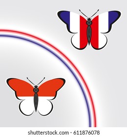Two butterflies with the flag of France and Monaco