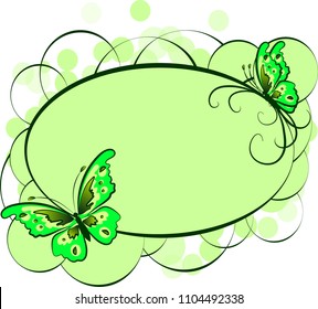 Two butterflies on an oval green