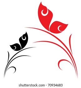 Two butterflies on plant. Vector illustration on white