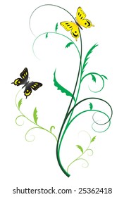 Two butterflies on the plants. Vector illustration