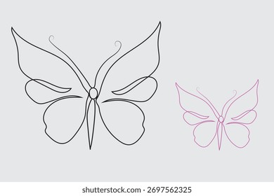 Dos contornos de mariposa, uno en negro y otro en rosa sobre fondo gris