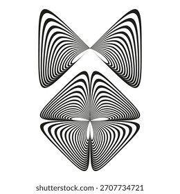 Two butterfly shapes. Abstract line pattern. Symmetrical wing forms. Vector dynamic illustration.