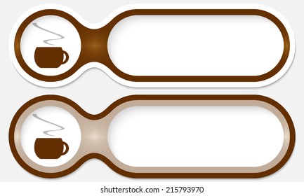 two buttons for entering text with cup of coffee