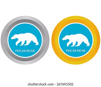 two buttons gray and yellow with a polar bear
