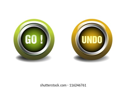 Two buttons on which is written go and undo isolated on a white background