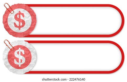 two buttons with texture crumpled paper and dollar symbol