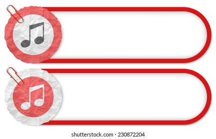 two buttons with texture crumpled paper and music icon