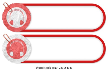 two buttons with texture crumpled paper and headphones