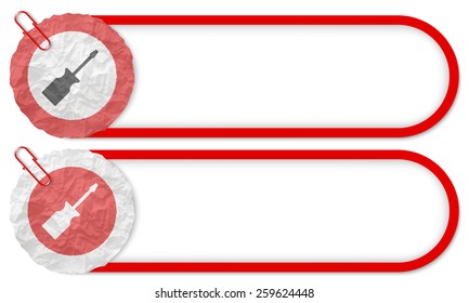 two buttons with texture crumpled paper and screwdriver