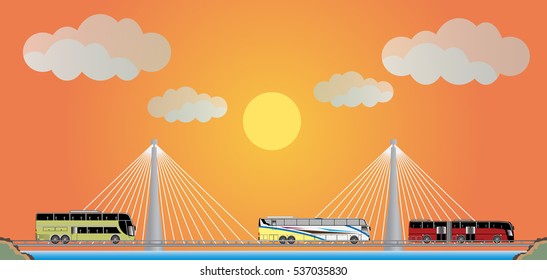 Two cable suspension Bridge with Nature  Landscape Background  vector Illustration