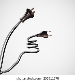 Two cables plug,electrical cords black on white
