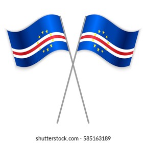 Two Cabo Verdean crossed flags. Combined Cape Verde isolated on white. Language learning, international business or travel concept.