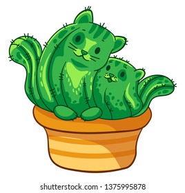 Two cactus cats hugging. Vector cartoon illustration. It can be used for sticker, patch, phone case, poster, mug and other design