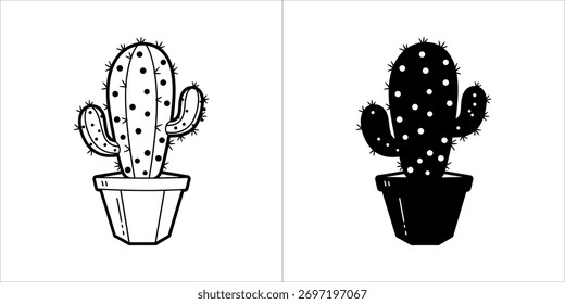 Two cactus icons, one black and white outline, the other a black silhouette